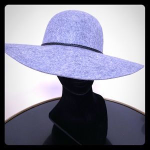 100% Grey Wool Big Brim Floppy Hat with Braid